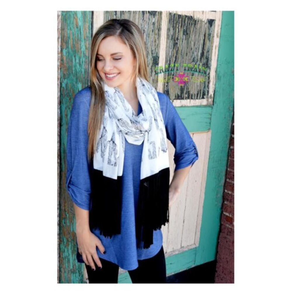 Crazy Train - Black/White Cactus Fringe Scarf